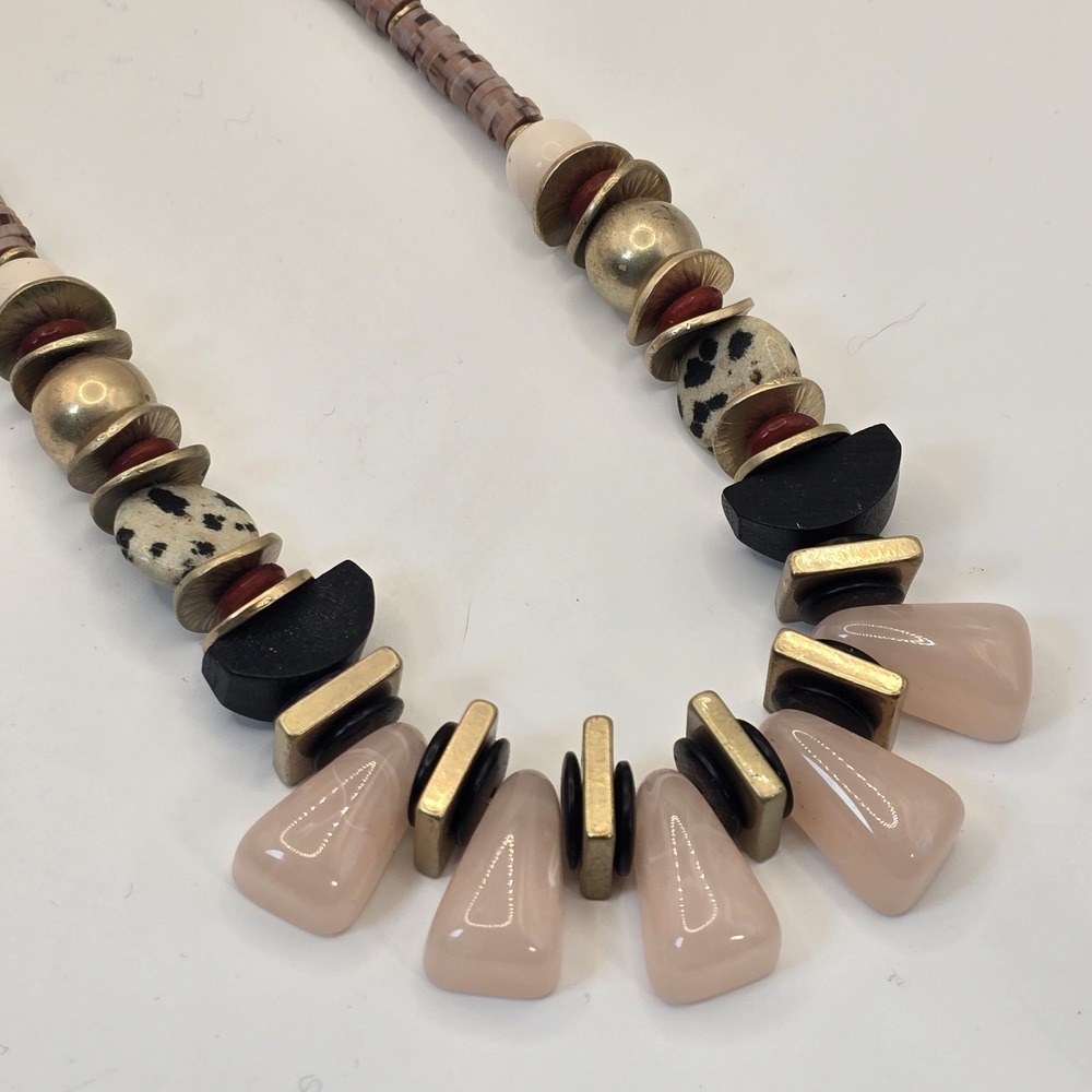 Boho Statement Necklace Rose Quartz‎ Dalmatian Jasper Mixed Media 18–22" - Picture 5 of 9